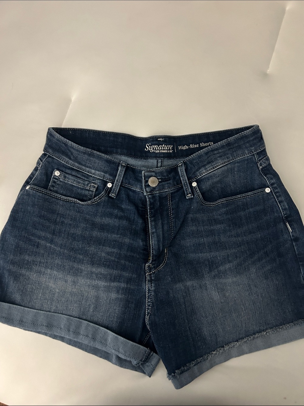 Signature Dark Blue High-Rise Denim Shorts